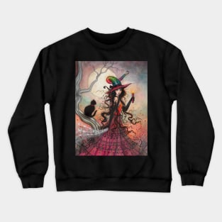 October Flame Witch Cat Fantasy Art by Molly Harrison Crewneck Sweatshirt